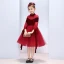 Chic / Belle Bordeaux Daim Transparentes Robe Ceremonie Fille 2019 Princesse Noeud Col Haut Gonflée 3/4 Manches Étoile Tulle Thé Longueur Volants Robe Pour Mariage