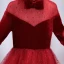 Chic / Belle Bordeaux Daim Transparentes Robe Ceremonie Fille 2019 Princesse Noeud Col Haut Gonflée 3/4 Manches Étoile Tulle Thé Longueur Volants Robe Pour Mariage