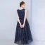 Piękne Granatowe Sukienki Na Bal 2019 Princessa Kwadratowy Dekolt Bez Rękawów Cekinami Cekiny Kokarda Szarfa Długie Wzburzyć Sukienki Wizytowe