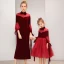 Chic / Belle Bordeaux Daim Transparentes Robe De Soirée 2019 Noeud Col Haut Gonflée 3/4 Manches Étoile Tulle Thé Longueur Volants Robe De Ceremonie