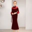 Chic / Belle Bordeaux Daim Transparentes Robe De Soirée 2019 Noeud Col Haut Gonflée 3/4 Manches Étoile Tulle Thé Longueur Volants Robe De Ceremonie