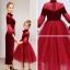 Chic / Belle Bordeaux Daim Transparentes Robe De Soirée 2019 Noeud Col Haut Gonflée 3/4 Manches Étoile Tulle Thé Longueur Volants Robe De Ceremonie