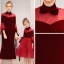 Chic / Belle Bordeaux Daim Transparentes Robe De Soirée 2019 Noeud Col Haut Gonflée 3/4 Manches Étoile Tulle Thé Longueur Volants Robe De Ceremonie