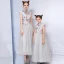 Chinese style Grey Evening Dresses  2019 A-Line / Princess High Neck Cap Sleeves Embroidered Flower Rhinestone Ankle Length Ruffle Formal Dresses