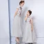 Chinese style Grey Evening Dresses  2019 A-Line / Princess High Neck Cap Sleeves Embroidered Flower Rhinestone Ankle Length Ruffle Formal Dresses