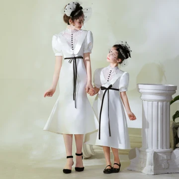 Vintage Retro Ivory Satin Evening Dresses 2019 Trumpet Mermaid High Neck Puffy Short Sleeve Sash Tea Length Formal Dresses