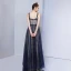 Bling Bling Navy Blue Evening Dresses  2019 A-Line / Princess Shoulders Sleeveless Glitter Tulle Floor-Length / Long Ruffle Backless Formal Dresses