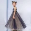 Bling Bling Navy Blue Evening Dresses  2019 A-Line / Princess Shoulders Sleeveless Glitter Tulle Floor-Length / Long Ruffle Backless Formal Dresses
