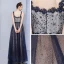 Bling Bling Navy Blue Evening Dresses  2019 A-Line / Princess Shoulders Sleeveless Glitter Tulle Floor-Length / Long Ruffle Backless Formal Dresses