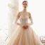 Elegant Champagne Blonder Brudekjoler 2019 Prinsesse Kjæreste Avtakbar Bell ermer Ryggløse Beading Perle Cathedral Train Buste
