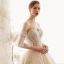 Elegant Champagne Blonder Brudekjoler 2019 Prinsesse Kjæreste Avtakbar Bell ermer Ryggløse Beading Perle Cathedral Train Buste