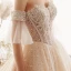 Elegant Champagne Blonder Brudekjoler 2019 Prinsesse Kjæreste Avtakbar Bell ermer Ryggløse Beading Perle Cathedral Train Buste