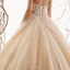 Elegant Champagne Blonder Brudekjoler 2019 Prinsesse Kjæreste Avtakbar Bell ermer Ryggløse Beading Perle Cathedral Train Buste