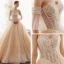 Elegant Champagne Blonder Brudekjoler 2019 Prinsesse Kjæreste Avtakbar Bell ermer Ryggløse Beading Perle Cathedral Train Buste