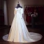 Modest / Simple Ivory Satin Wedding Dresses 2019 A-Line / Princess Off-The-Shoulder Puffy Long Sleeve Backless Chapel Train Ruffle