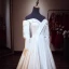 Modest / Simple Ivory Satin Wedding Dresses 2019 A-Line / Princess Off-The-Shoulder Puffy Long Sleeve Backless Chapel Train Ruffle