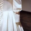 Modest / Simple Ivory Satin Wedding Dresses 2019 A-Line / Princess Off-The-Shoulder Puffy Long Sleeve Backless Chapel Train Ruffle