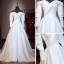 Modest / Simple Ivory Satin Wedding Dresses 2019 A-Line / Princess Off-The-Shoulder Puffy Long Sleeve Backless Chapel Train Ruffle