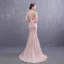Meilleur Perle Rose Transparentes Robe De Soirée 2019 Trompette / Sirène Col v profond Sans Manches Ceinture Appliques En Dentelle Perle Train De Balayage Volants Robe De Ceremonie