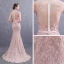 Meilleur Perle Rose Transparentes Robe De Soirée 2019 Trompette / Sirène Col v profond Sans Manches Ceinture Appliques En Dentelle Perle Train De Balayage Volants Robe De Ceremonie