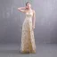 Abordable Doré Transparentes Robe De Soirée 2019 Princesse Encolure Dégagée Sans Manches Ceinture Glitter Paillettes Longue Volants Dos Nu Robe De Ceremonie