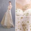 Abordable Doré Transparentes Robe De Soirée 2019 Princesse Encolure Dégagée Sans Manches Ceinture Glitter Paillettes Longue Volants Dos Nu Robe De Ceremonie