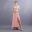 Sexy Perle Rose Robe De Soirée 2019 Princesse Col v profond Sans Manches Appliques En Dentelle Faux Diamant Fendue devant Train De Balayage Volants Dos Nu Robe De Ceremonie