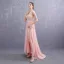 Sexy Perle Rose Robe De Soirée 2019 Princesse Col v profond Sans Manches Appliques En Dentelle Faux Diamant Fendue devant Train De Balayage Volants Dos Nu Robe De Ceremonie