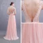 Sexy Perle Rose Robe De Soirée 2019 Princesse Col v profond Sans Manches Appliques En Dentelle Faux Diamant Fendue devant Train De Balayage Volants Dos Nu Robe De Ceremonie