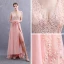 Sexy Perle Rose Robe De Soirée 2019 Princesse Col v profond Sans Manches Appliques En Dentelle Faux Diamant Fendue devant Train De Balayage Volants Dos Nu Robe De Ceremonie