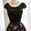Moderne / Mode Noire Fleur Robe De Bal 2017 Princesse Encolure Dégagée Mancherons Impression Satin Ceinture Longue Dos Nu Robe De Ceremonie