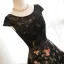 Moderne / Mode Noire Fleur Robe De Bal 2017 Princesse Encolure Dégagée Mancherons Impression Satin Ceinture Longue Dos Nu Robe De Ceremonie