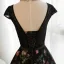 Moderne / Mode Noire Fleur Robe De Bal 2017 Princesse Encolure Dégagée Mancherons Impression Satin Ceinture Longue Dos Nu Robe De Ceremonie
