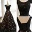 Moderne / Mode Noire Fleur Robe De Bal 2017 Princesse Encolure Dégagée Mancherons Impression Satin Ceinture Longue Dos Nu Robe De Ceremonie