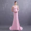 Élégant Rose Bonbon Satin Robe De Soirée 2019 Trompette / Sirène Bretelles Spaghetti Sans Manches Ceinture Appliques En Dentelle Perlage Perle Train De Balayage Volants Dos Nu Robe De Ceremonie