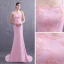 Élégant Rose Bonbon Satin Robe De Soirée 2019 Trompette / Sirène Bretelles Spaghetti Sans Manches Ceinture Appliques En Dentelle Perlage Perle Train De Balayage Volants Dos Nu Robe De Ceremonie