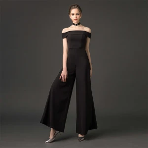 Mote Svart Jumpsuit 2019 Av Skulderen Korte Ermer Ryggløse Ankel Lengde Formelle Kjoler