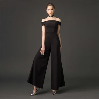 Modern Fashion Black Jumpsuit 2019 Off The Shoulder Short Sleeve Backless Ankle Length Formal Dresses