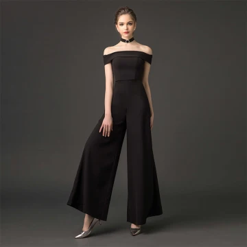 Moderne Mode Noire Combinaison 2019 De L 039 Épaule Manches Courtes Dos Nu Longueur Cheville Robe De Ceremonie