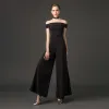 Modern / Fashion Black Jumpsuit 2019 Off-The-Shoulder Short Sleeve Backless Ankle Length Formal Dresses