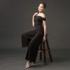 Modern / Fashion Black Jumpsuit 2019 Off-The-Shoulder Short Sleeve Backless Ankle Length Formal Dresses