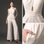 Modern / Fashion Ivory Jumpsuit 2019 Halter Sleeveless Ankle Length Backless Evening Dresses