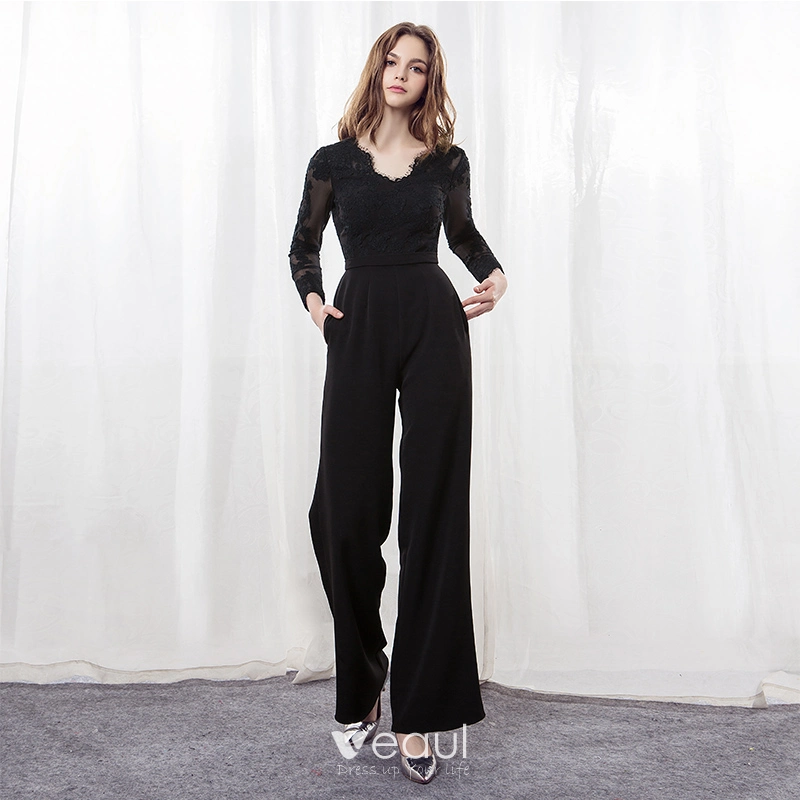 Elegant Lace Jumpsuit With Long Sleeves For Women Formal Evening