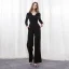 Élégant Noire Transparentes Combinaison 2019 V-Cou Manches Longues Appliques En Dentelle Ceinture Longueur Cheville Robe De Soirée