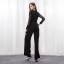 Élégant Noire Transparentes Combinaison 2019 V-Cou Manches Longues Appliques En Dentelle Ceinture Longueur Cheville Robe De Soirée