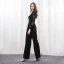 Élégant Noire Transparentes Combinaison 2019 V-Cou Manches Longues Appliques En Dentelle Ceinture Longueur Cheville Robe De Soirée