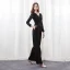Élégant Noire Transparentes Combinaison 2019 V-Cou Manches Longues Appliques En Dentelle Ceinture Longueur Cheville Robe De Soirée