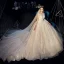 Bling Bling Champagner Durchsichtige Brautkleider / Hochzeitskleider 2019 A Linie Rundhalsausschnitt Lange Ärmel Rückenfreies Perlenstickerei Perle Glanz Pailletten Kathedrale Schleppe Rüschen