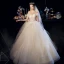 Best Champagne Organza Outdoor / Garden Wedding Dresses 2019 A-Line / Princess Off-The-Shoulder Short Sleeve Backless Sequins Beading Floor-Length / Long Ruffle