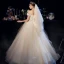 Best Champagne Organza Outdoor / Garden Wedding Dresses 2019 A-Line / Princess Off-The-Shoulder Short Sleeve Backless Sequins Beading Floor-Length / Long Ruffle
